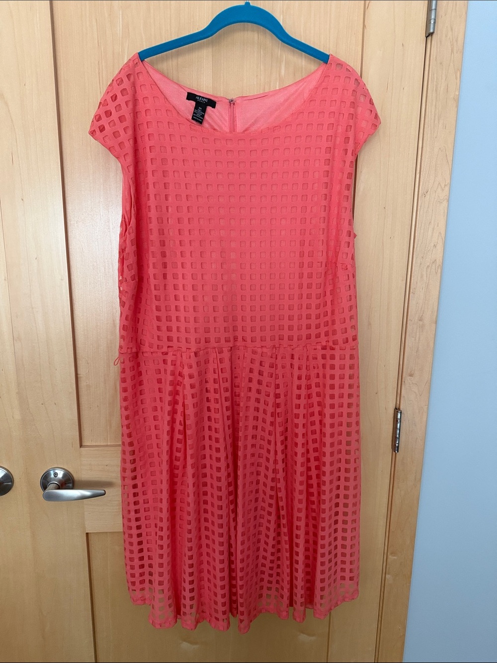 Alfani Coral Midi Dress with Square Cutout Overlay